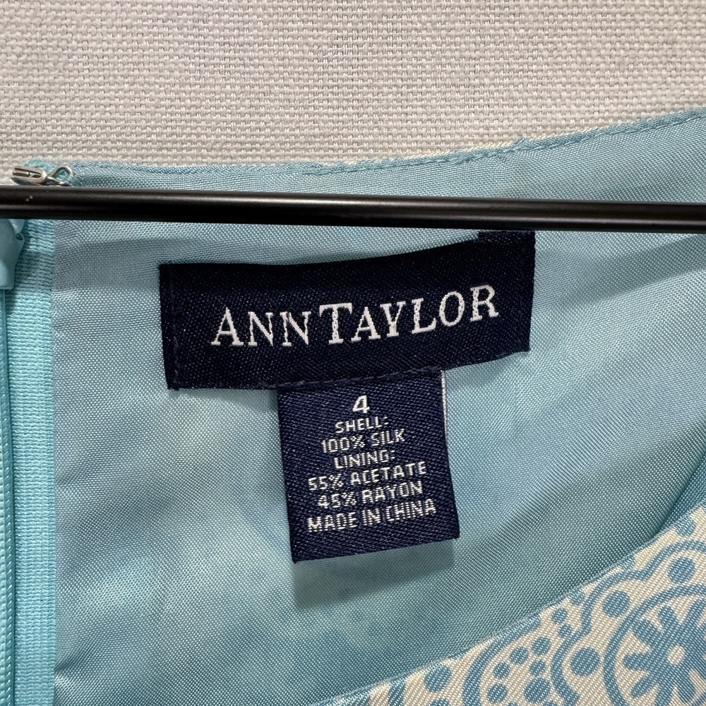 Vtg Ann Taylor Dress Womens 4 Blue Floral Silk Preppy Classic Feminine Church - Picture 8 of 16